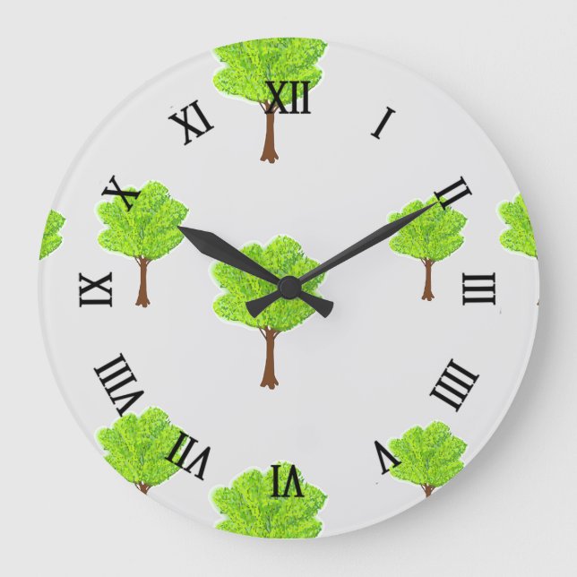 Sommerbäume auf Grau Große Wanduhr (Vorderseite)