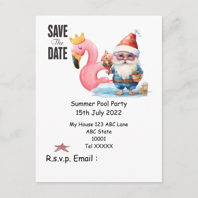 Sommerbecken mit SANTA CLAUS Save the Date Postkarte (Vorderseite)