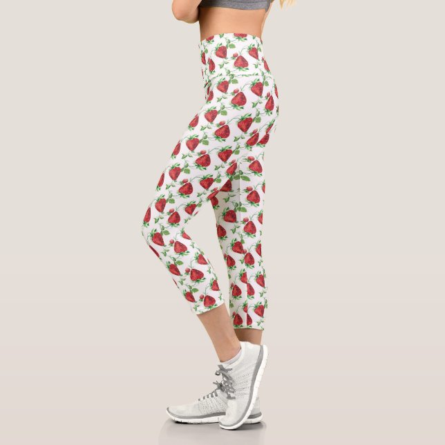 Sommerbeeren und Blätter Muster Capri Leggings (Links)