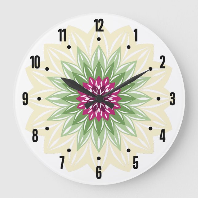 Sommerblumen-Mandala Große Wanduhr (Vorderseite)