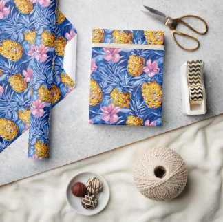 Sommerblumen Tropisches Ananas Blumenmuster Geschenkpapier