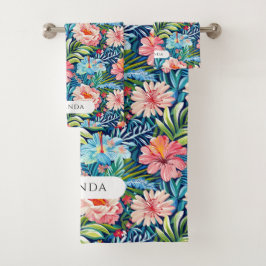 Sommerblumen Tropisches Blumenmuster Blätter Badhandtuch Set