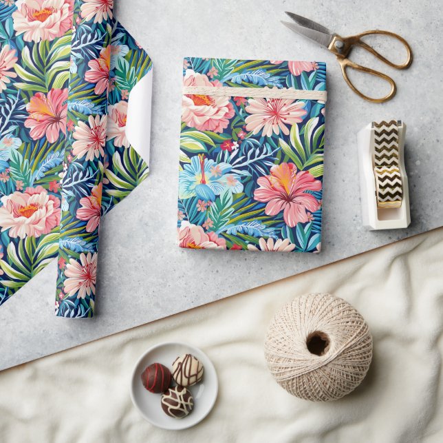Sommerblumen Tropisches hübsches Blumenmuster Geschenkpapier (Kunsthandwerk)
