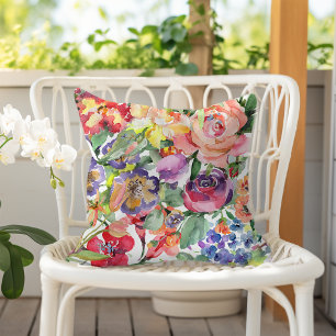 Sommerblumen-Wasserfarbmuster Pfirsich Purpurrot Kissen