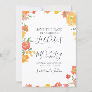 Sommerblumenhochzeit in Rosa und Orange Save The Date