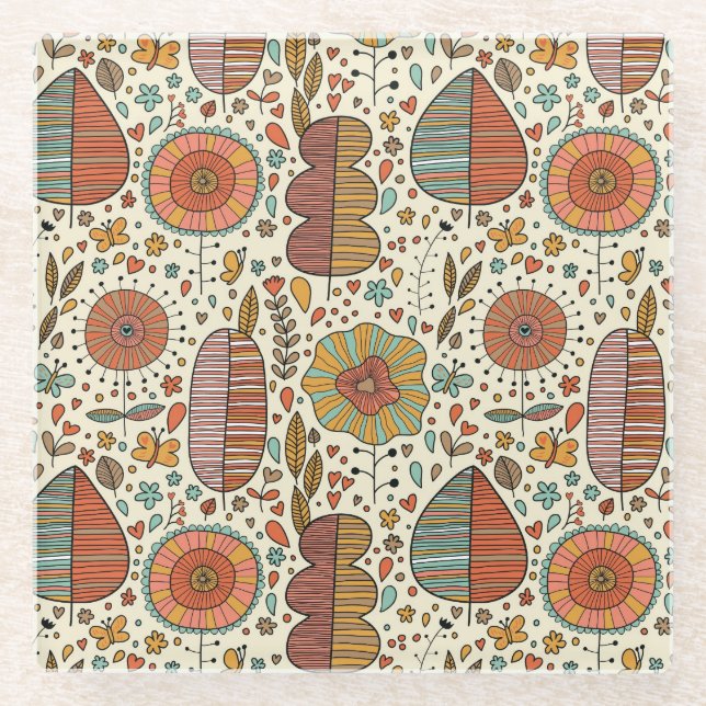 Sommerblumenmuster gemacht vom Blätter Glasuntersetzer (Vorderseite)