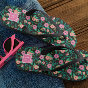 Sommerblüten rosa Blütenmonogramm Flip Flops