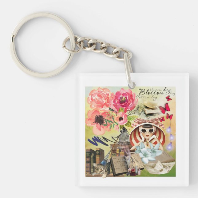 Sommerbossom-Tag am Strand Akryllischer Schlüssela Schlüsselanhänger (Vorderseite)