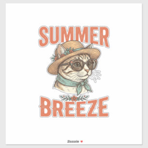 Sommerbrise-Katze Vintage-Stickerei-Shirt-Design_1 Aufkleber