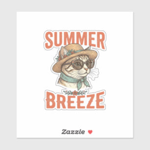 Sommerbrise-Katze Vintage-Stickerei-Shirt-Design_1 Aufkleber