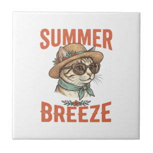 Sommerbrise-Katze Vintage-Stickerei-Shirt-Design_1 Fliese