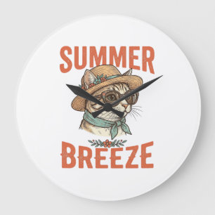 Sommerbrise-Katze Vintage-Stickerei-Shirt-Design_1 Große Wanduhr