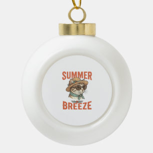 Sommerbrise-Katze Vintage-Stickerei-Shirt-Design_1 Keramik Kugel-Ornament