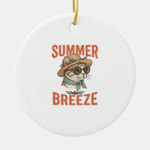 Sommerbrise-Katze Vintage-Stickerei-Shirt-Design_1 Keramik Ornament