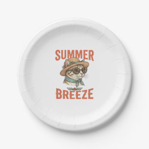 Sommerbrise-Katze Vintage-Stickerei-Shirt-Design_1 Pappteller