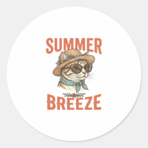 Sommerbrise-Katze Vintage-Stickerei-Shirt-Design_1 Runder Aufkleber