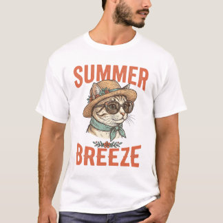 Sommerbrise-Katze Vintage-Stickerei-Shirt-Design_1 T-Shirt