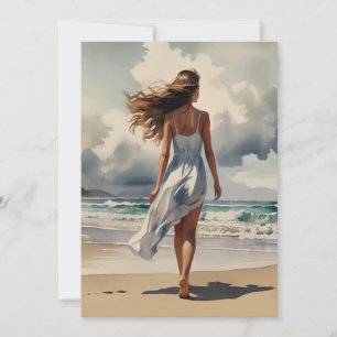 Sommerbrise Promenade Aquarell Strandspaziergang Feiertagskarte