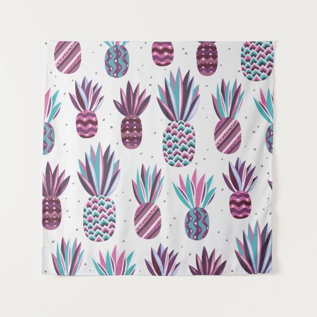 Sommercamps: Ananas Muster, farbenfrohe Punkte Wandteppich (Vorderseite)