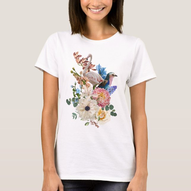 Sommerdesign mit Flamingo-Vogel, tropischer Strand T-Shirt (Vorderseite)