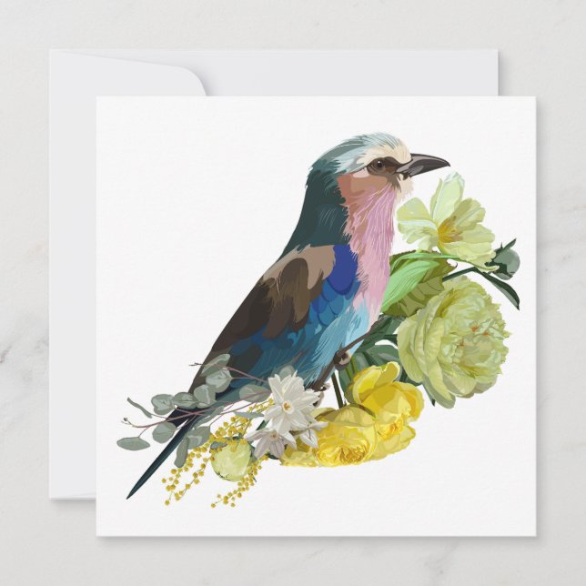 Sommerdesign mit Lilac-Brustrollvogel Einladung (Vorderseite)