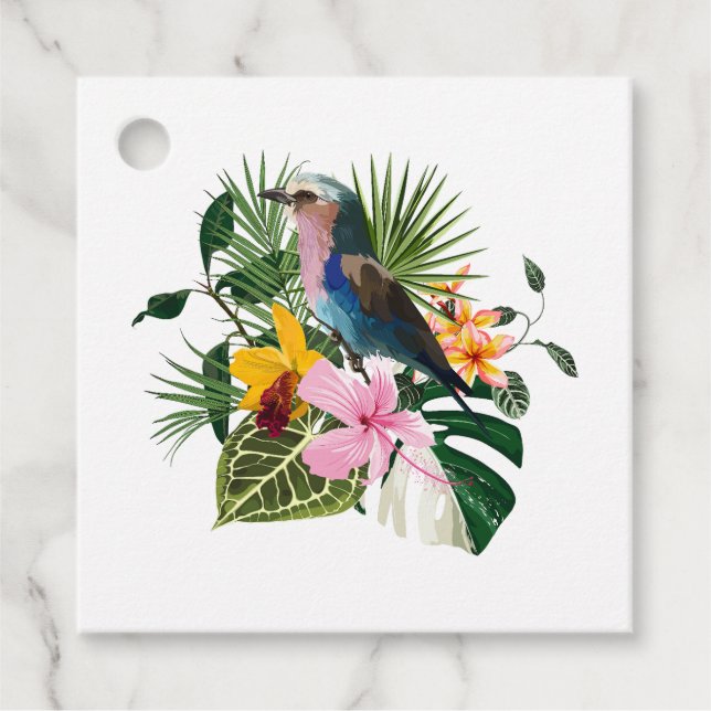 Sommerdesign mit Vogel und Blume. Geschenkanhänger (Vorderseite)