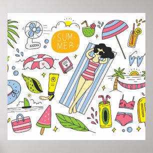 Sommerdoodles: Weißes Set. Poster