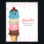 Sommereiscreme trinkt Brautparty Poster<br><div class="desc">Summer Ice Cream Drinks Modernes Brautparty Poster Sign mit einer sommerlichen Eistüte in Aquarellfarbe gefüllt mit süßen bunten Kugeln von Eis auf weißem Hintergrund. Für Sie entworfen von Evco Studio www.zazzle.com/store/evcostudio</div>