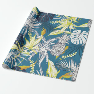 Sommerfarbige tropische Waldblätter und Früchte Geschenkpapier
