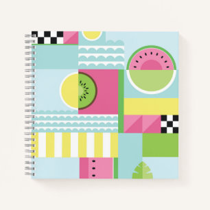 Sommerfarbiges Mosaik, Wassermelone Kiwi-Obst Notizbuch
