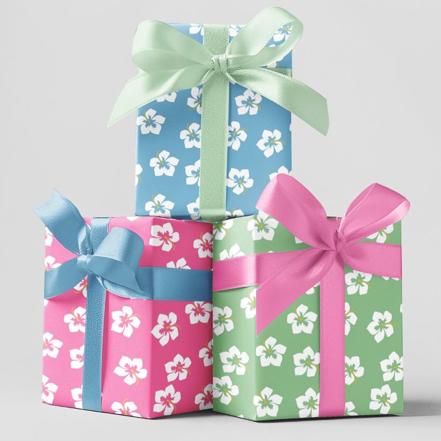 Sommerfarbiges tropisches Muster Geschenkpapier Set (Colorful tropical hibiscus pattern wrapping paper)