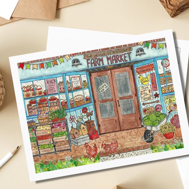 Sommerfarmermarkt Wasserfarbe Postkarte (Von Creator hochgeladen)
