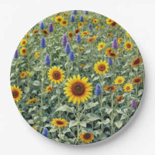 Sommerfeld aus Sonnenblumen und Wildblumen Pappteller