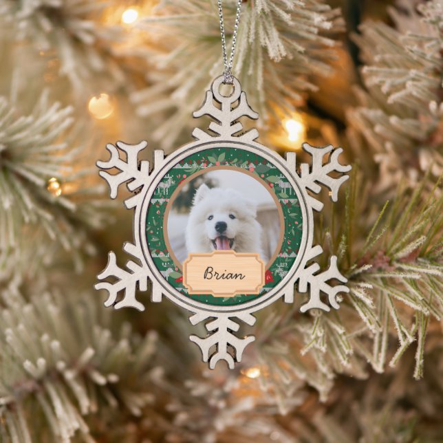 Sommerferien Custom Dog Foto Schneeflocken Zinn-Ornament (Baum)