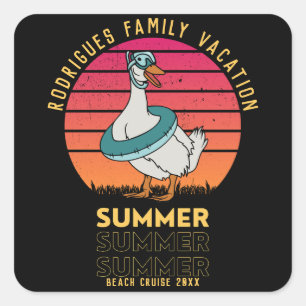 Sommerferien Ente auf Retro Sunset Quadratischer Aufkleber