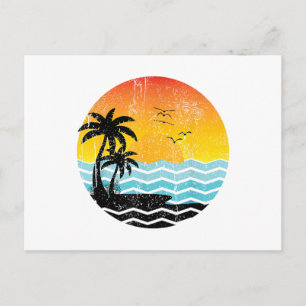 Sommerferien Palmen Retro Sonnenuntergang Tropisch Postkarte