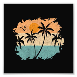 Sommerferien Retro Sonnenuntergang Strand Palmen B Fotodruck