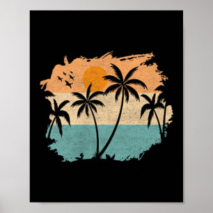 Sommerferien Retro Sonnenuntergang Strand Palmen B Poster