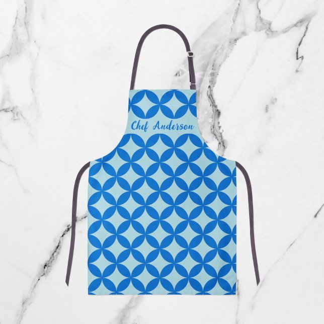 Sommerfliese mit Azurkeln auf Babyblau Schürze (Summer tile with azure circles on baby blue apron)