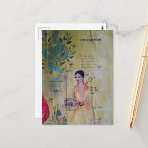 Sommerfrau und Schlange Mixed Media Collage Postkarte