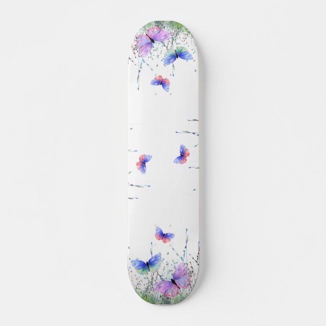 Sommerfreude - farbenfrohe Schmetterlinge fliegen  Skateboard (Vorne)