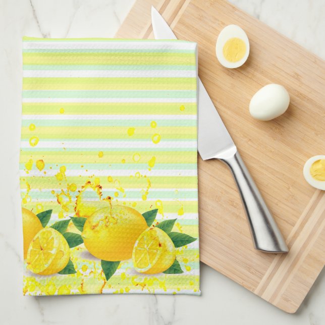 Sommerfrische Streifen und Zitronen Geschirrtuch (Viertel Falte)