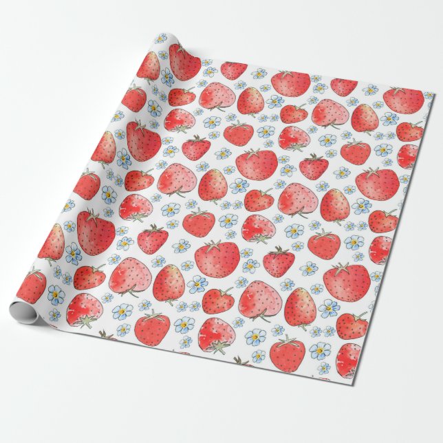 Sommerfrische und helle Erdbeermuster. Wasser Geschenkpapier (Ungerollt)