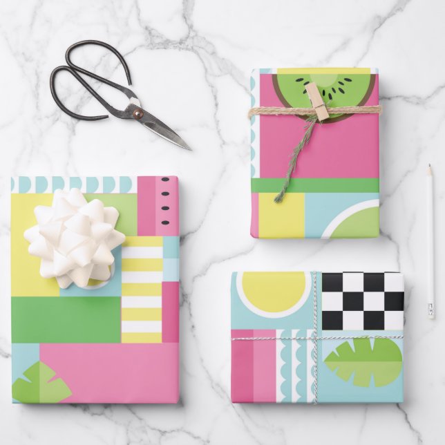 Sommerfrucht bunt Mosaik abstrakt Geschenkpapier Set (Vorderseite)