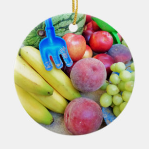 Sommerfrüchte, Lebensmittel, Melonen, Trauben, Pfi Keramikornament