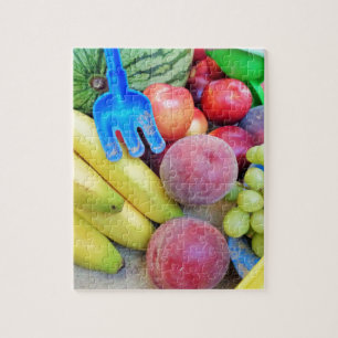 Sommerfrüchte, Lebensmittel, Melonen, Trauben, Pfi Puzzle
