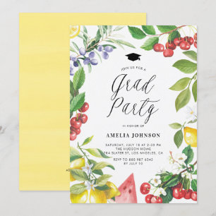 Sommerfrüchte mit Aquarellfarben: Blumenstudium Einladung