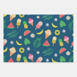 Sommerfrüchte und Eiscreme Geschenkpapier Set