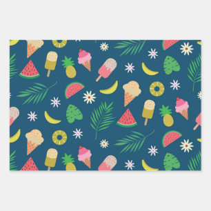 Sommerfrüchte und Eiscreme-Muster Geschenkpapier Set