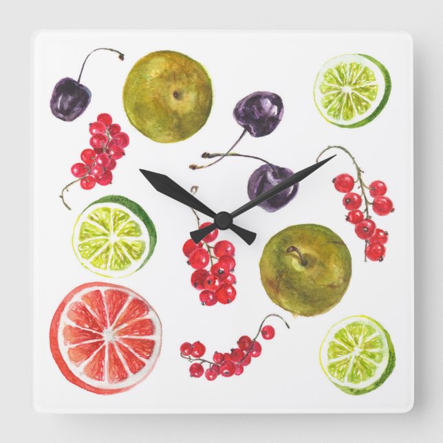 Sommerfruchtuhr. Quadratische Wanduhr (Vorderseite)